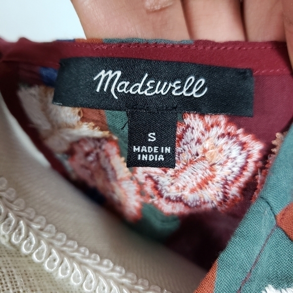 MADEWELL Floral Embroidered Neckline Striped Bell Sleeve Top Sz S - Picture 9 of 10